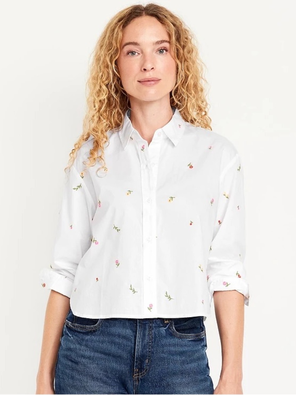 Old Navy White Floral Embroidered Button-Down Shirt NWT